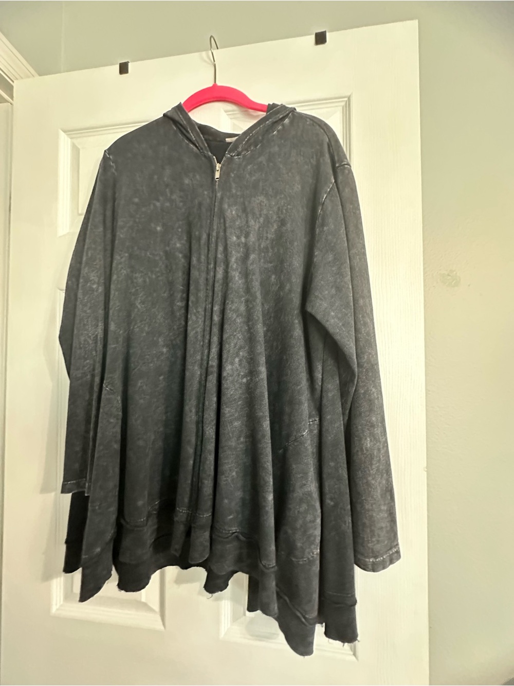 Jess and Jane Washed Black Hooded Zip-Front Cardigan Sweater